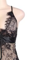 Black Satin Eyelash Lace Open Chest Long Sleeved Teddy Lingerie by My Secret Drawer® espressoblues.com 63