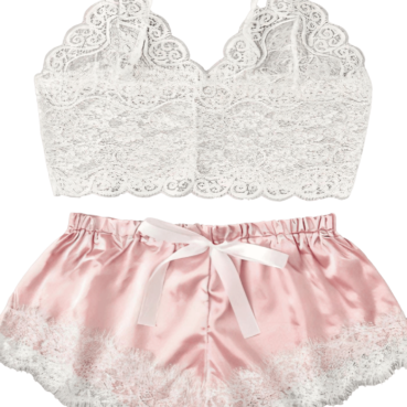 My Secret Drawer® Sweet Innocence Lace and Satin Slumberwear Tops with Sexy Lacy Shorts