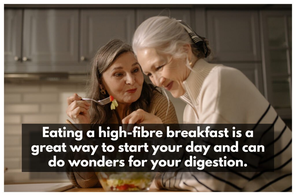 Two seniors enjoying high-fiber meal