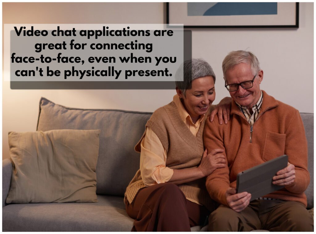 An image of a senior couple making a video call