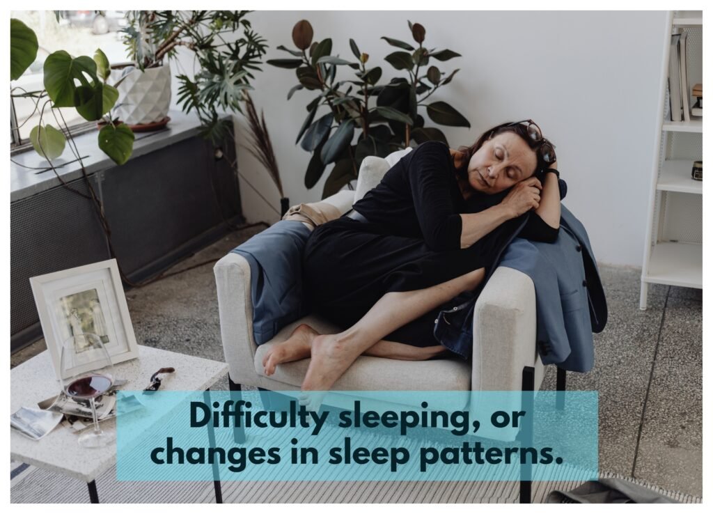 An indication of aging with depression is experiencing difficulty sleeping or changes in sleep patterns.