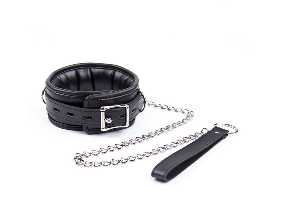 Restrain Faux Leather Black Collar and Leash