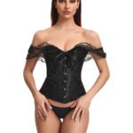 Elegant Black Off-Shoulder Lace Victorian Corset With Panties by My Secret Drawer®