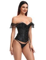Elegant Black Off-Shoulder Lace Victorian Corset With Panties by My Secret Drawer®