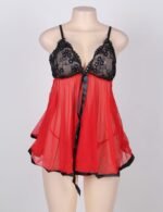 Lace, Satin and Sequin Trimmed Sheer Babydoll