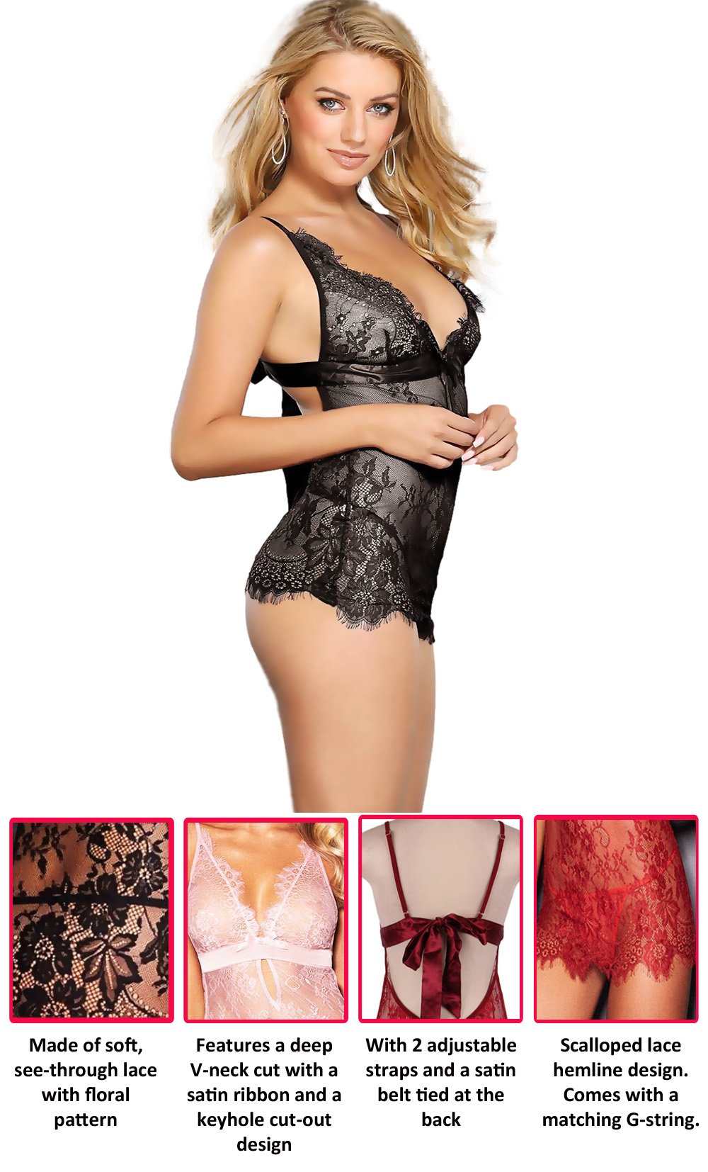 My Secret Drawer® Eyelash Lace Babydoll Chemise