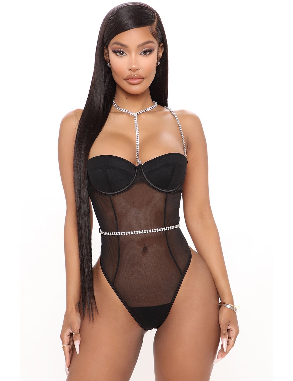 My Secret Drawer® Black Sheer Teddy with Diamond Belt