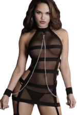 My Secret Drawer® Banded Mesh Chemise with Chains and Stockings