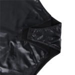 Floral Hi-Neck Lace and Faux Leather Teddy,Faux Leather Teddy