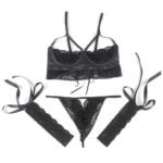 Confession Lace and Faux Leather Bra Set with Garters and Ties