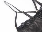 Confession Lace and Faux Leather Bra Set with Garters and Ties