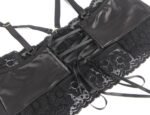 Confession Lace and Faux Leather Bra Set with Garters and Ties