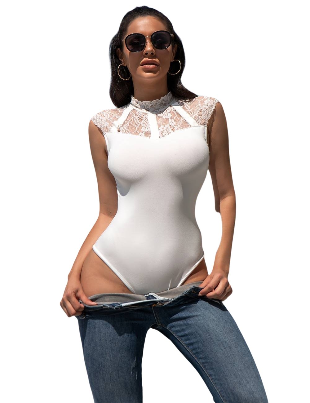 Allure Sleeveless Bodysuit With Lace Detailing