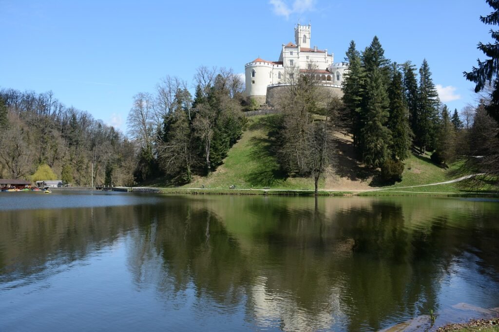 Trakošćan Castle was built in the 13th century as part of Croatia's north-western fortification system