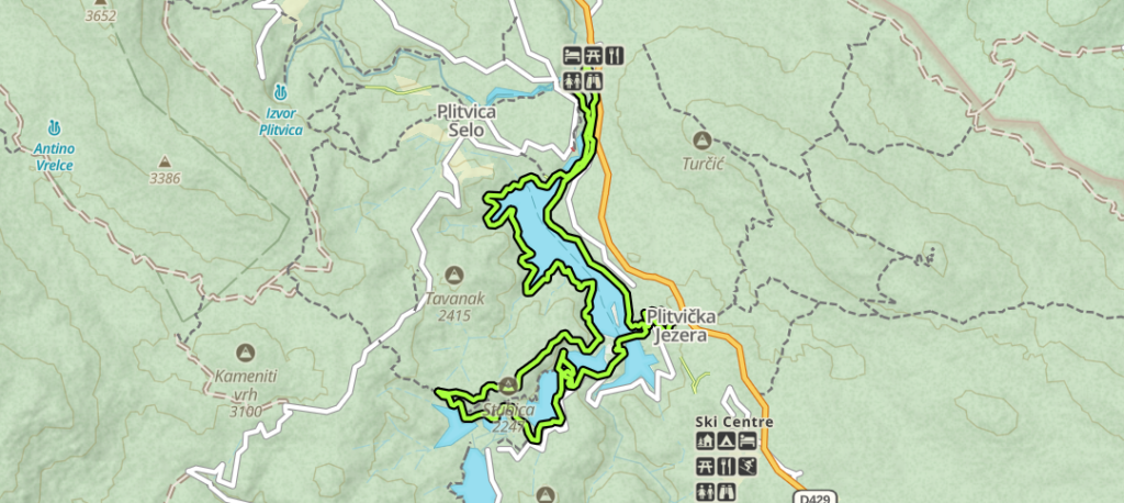 Map of Route K in the Plitvice Lakes National Park.