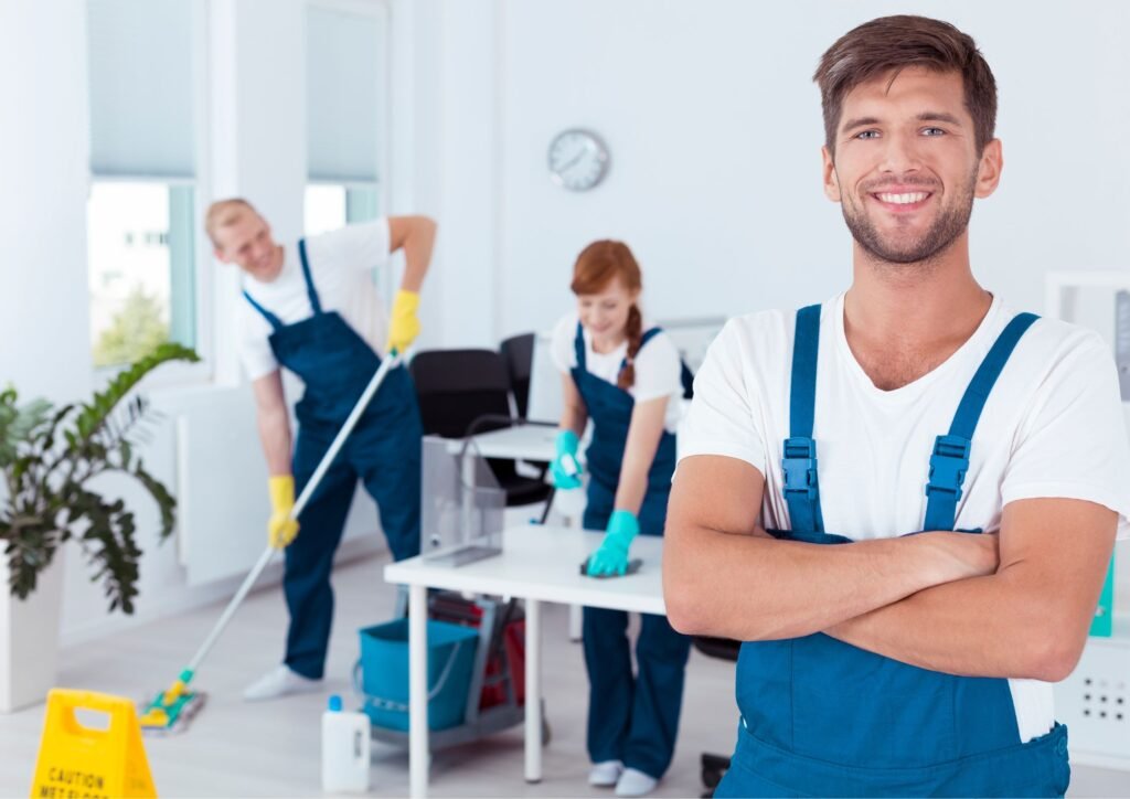 Hired cleaning team cleaning a property.