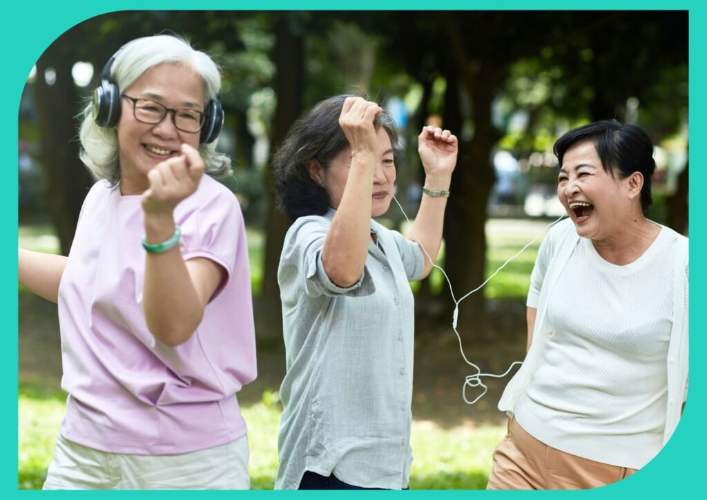 Dancing to music aids seniors' well-being by providing therapeutic benefits and exercise.
