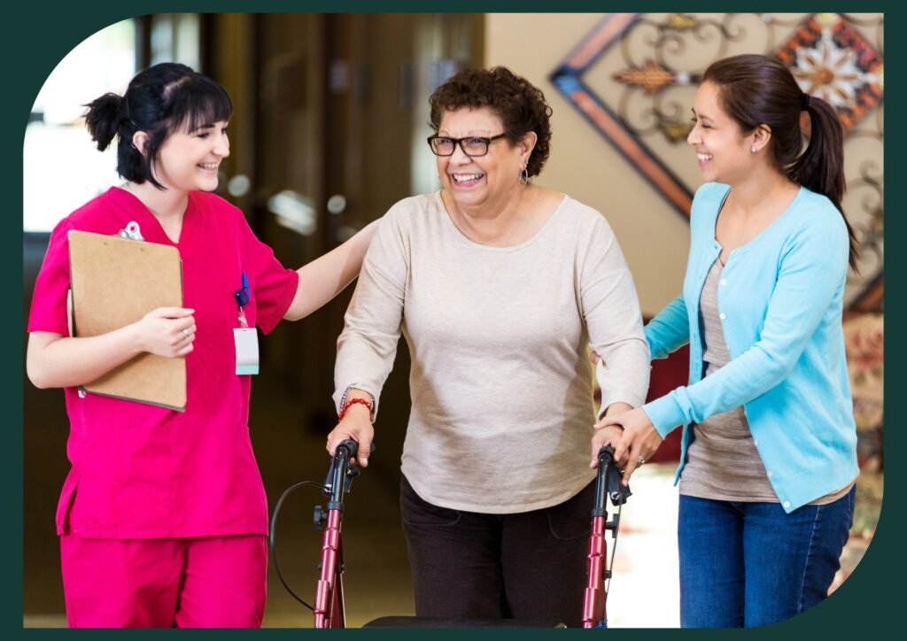 Happy senior resident in assisted living facility