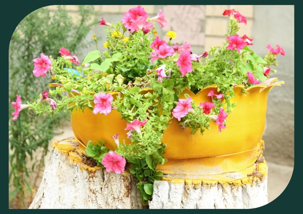 Old Tire Used as Flowerbed Outdoors