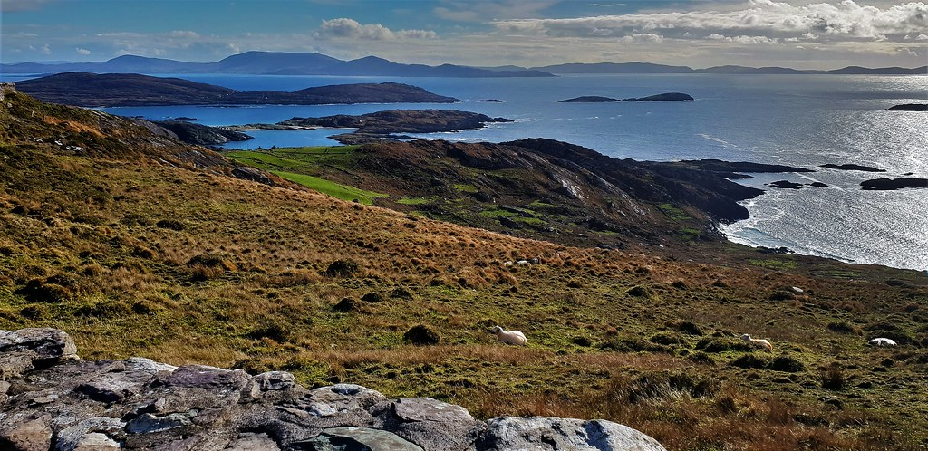 An image of the coastline across the Ring of Kerry.