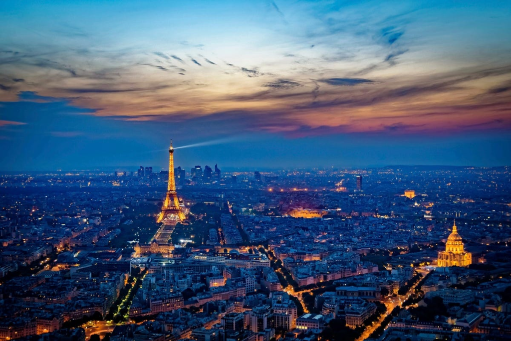 An aerial view of Paris, one of many senior vacation spots in France.