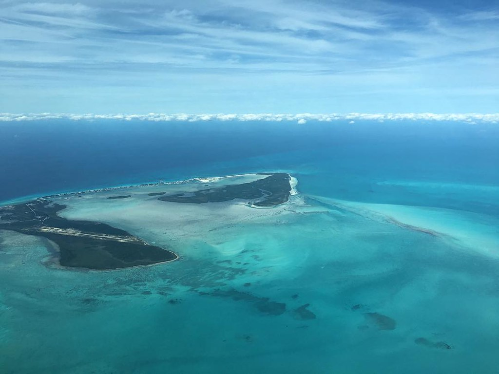A bird's eye view of the two Bimini islands. 