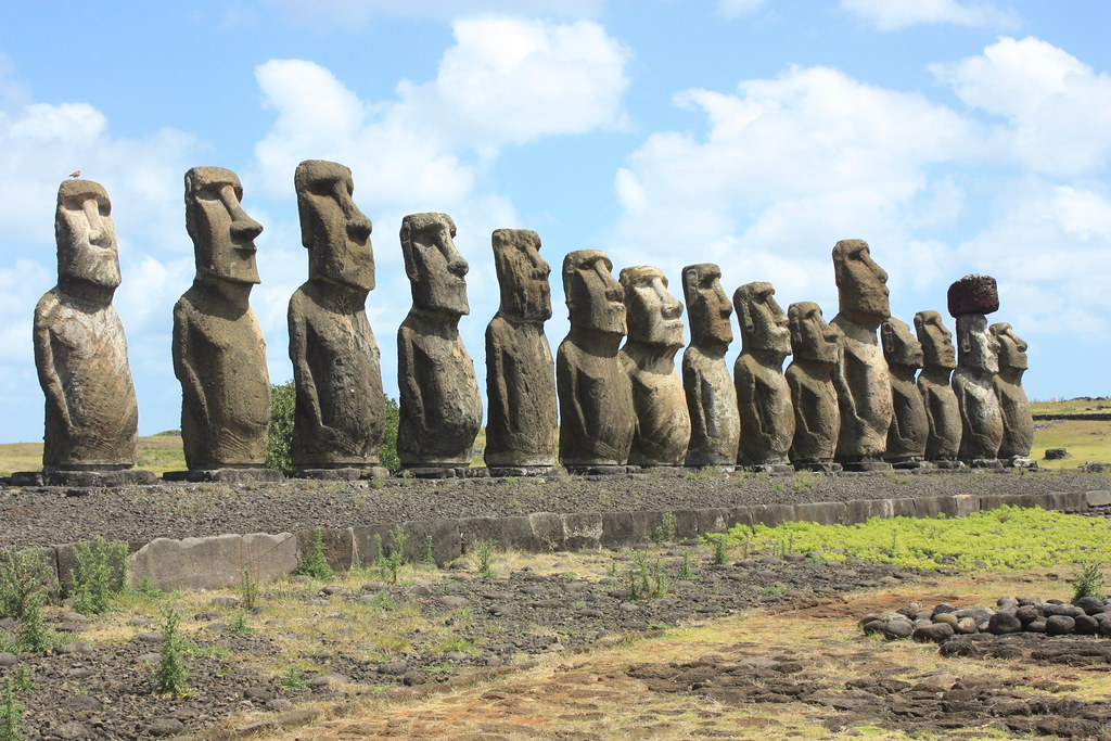 An image of Moai Statues in the Easter Island Chile.