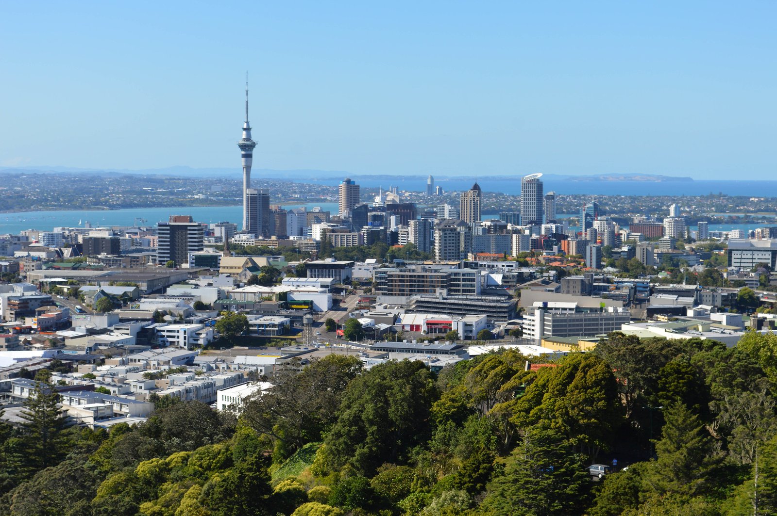 An aerial shot of the New Zealand city for the article "senior trip to Auckland."