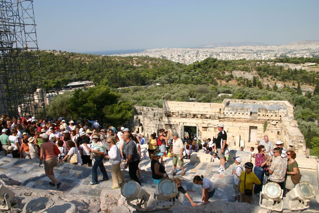 An image of tourists taking part in a senior vacation to Athens.