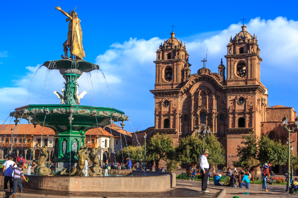 An image of the iconic fountain in front of the Plaza de Armas.