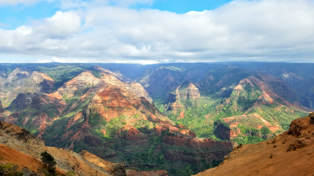 An aerial view of the Waimea Canyon in Hawaii.