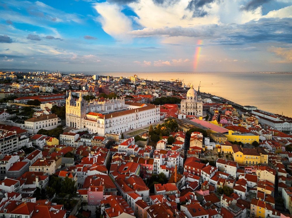 An aerial view of Lisbon for an article about "senior travel to Lisbon."