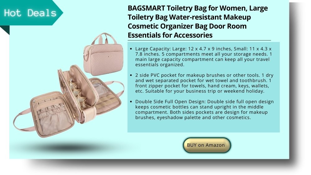 BAGSMART Toiletry Bag for Women, Large Toiletry Bag Water-resistant Makeup Cosmetic Organizer Bag Door Room Essentials for Accessories, Shampoo, Full Sized Container, Toiletries (Medium, Pink)