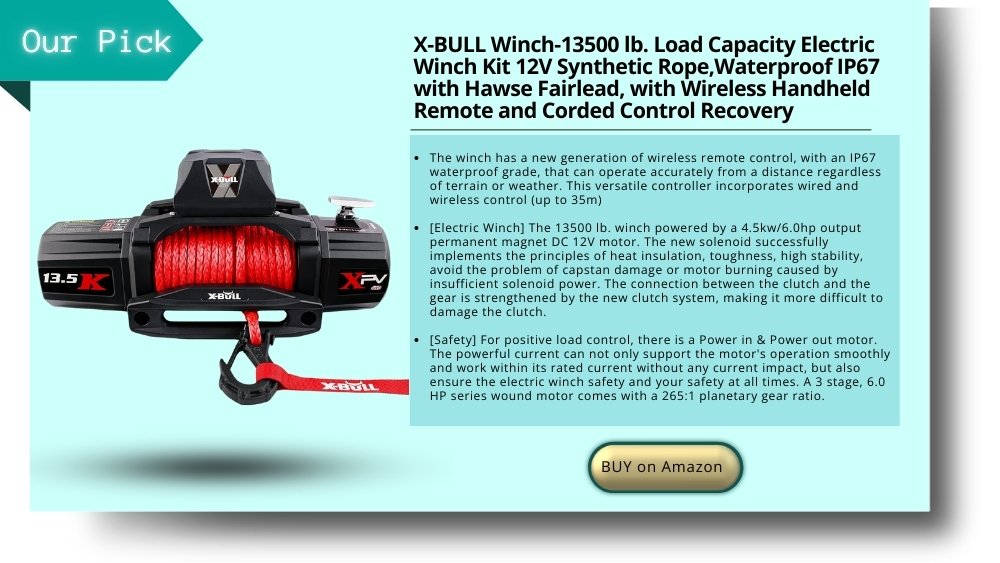 X-BULL Winch-13500 lb. Load Capacity Electric Winch Kit 12V Synthetic Rope,Waterproof IP67 with Hawse