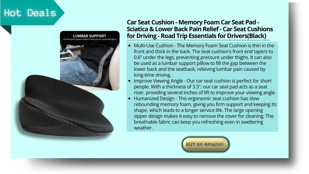 Memory Foam Car Seat Pad - Sciatica & Lower Back Pain Relief - Car Seat Cushions for Driving