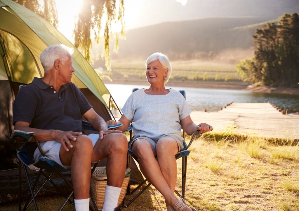 senior enjoying nature while camping